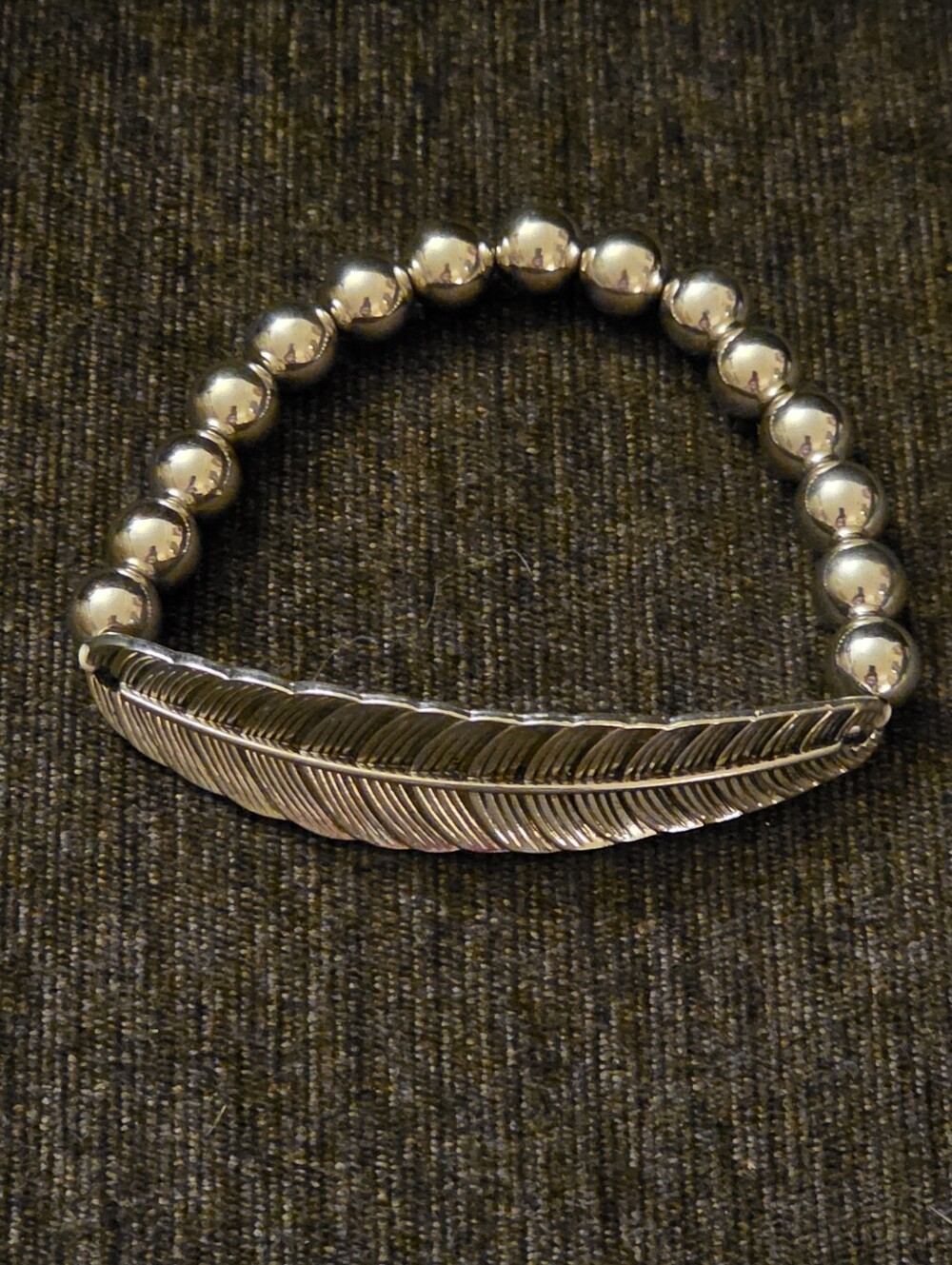Silver Tone Feather Beaded Stretch Bracelet - Women's Accessories